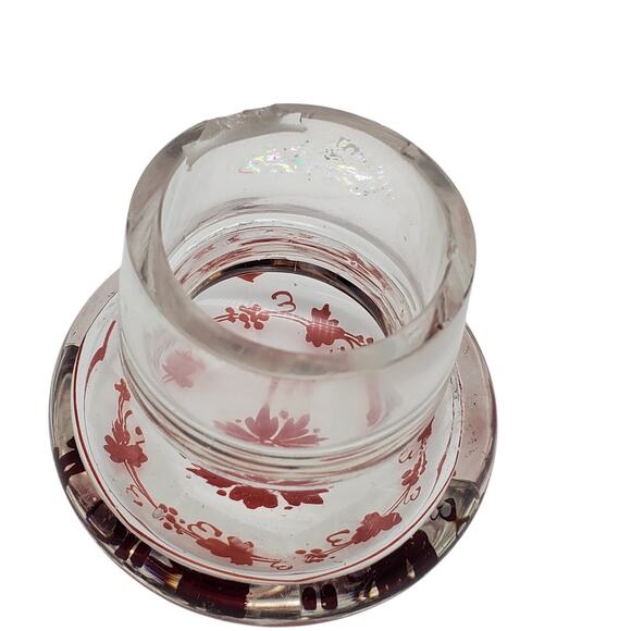 Antique Glass Panel Apothecary Jar Ruby Red Flash Grape Vine Leaf Clear Dome Lid - Picture 14 of 14